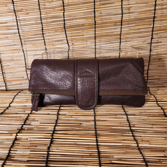 Latico Brown Full Grain Leather Women's Fold-over Clutch - Picture 2 of 6